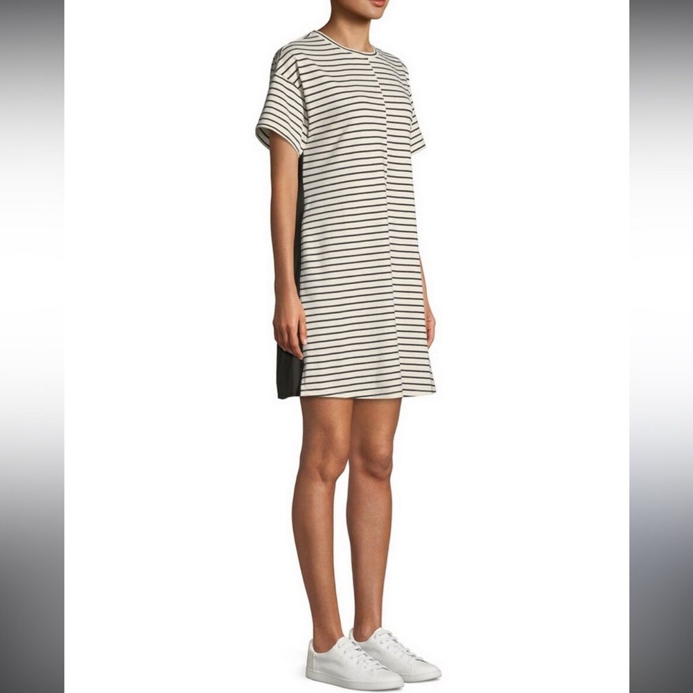 Theory Relaxed Combo Stripe Shift Dress, CREAM ECRU/DEEP NAVY, LARGE, $325